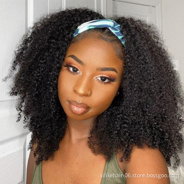 14Inch Cosplay African Wrap Hair Style Chic Afro Kinky Curly Headband Wig With Pre-attached Scarf For Black Women Synthetic Wigs
